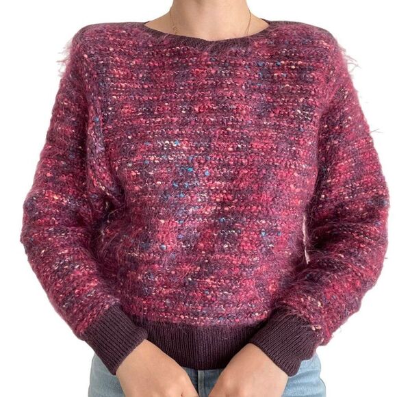 Vintage 80s St. John Rainbow Purple Fluffy Mohair Retro Oversized Sweater Sz S - Picture 3 of 7